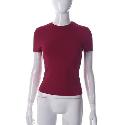 2023 Women's Casual Short Sleeve Crop Top - dellidu.com - Burgundy - 2023 Women's Casual Short Sleeve Crop Top - L - 2023 Women's Casual Short Sleeve Crop Top - 14:200002984;5:361385 - dellidu.com