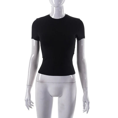 2023 Women's Casual Short Sleeve Crop Top - dellidu.com - black - 2023 Women's Casual Short Sleeve Crop Top - XS - 2023 Women's Casual Short Sleeve Crop Top - 14:193;5:100014066 - dellidu.com