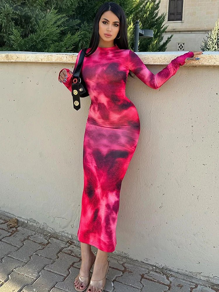 2024 Autumn Winter Tie Dye Long Sleeve Dress - dellidu.com - Pink - 2024 Autumn Winter Tie Dye Long Sleeve Dress - M - 2024 Autumn Winter Tie Dye Long Sleeve Dress - 14:1052#Pink;5:361386 - dellidu.com