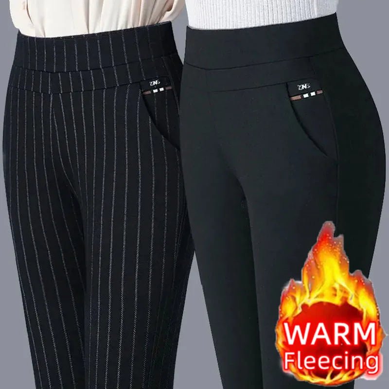 2024 Autumn/Winter Women's Slim Pencil Pants with Fleece - dellidu.com - 2 - PC - Black - Stripe - 2024 Autumn/Winter Women's Slim Pencil Pants with Fleece - XXXL - 2024 Autumn/Winter Women's Slim Pencil Pants with Fleece - 14:365458#2 - PC - Black - Stripe;5:4183 - dellidu.com