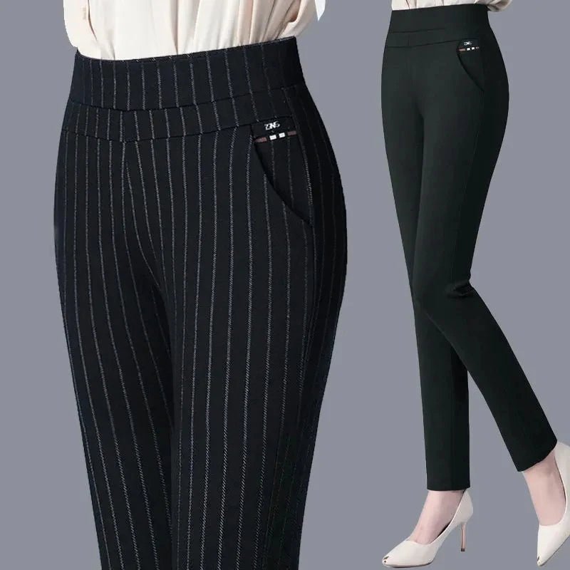 2024 Autumn/Winter Women's Slim Pencil Pants with Fleece - dellidu.com - 2 - PC - Black - Stripe - 2024 Autumn/Winter Women's Slim Pencil Pants with Fleece - XXXL - 2024 Autumn/Winter Women's Slim Pencil Pants with Fleece - 14:365458#2 - PC - Black - Stripe;5:4183 - dellidu.com