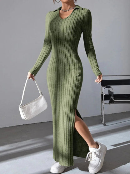 2024 New Women's Knitted Slim - Fit Long Sleeve Dress - dellidu.com - army green - 2024 New Women's Knitted Slim - Fit Long Sleeve Dress - S - 2024 New Women's Knitted Slim - Fit Long Sleeve Dress - 14:200004889#army green;5:100014064 - dellidu.com