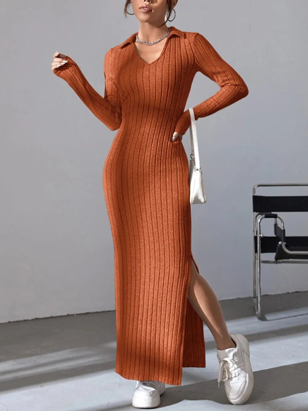 2024 New Women's Knitted Slim - Fit Long Sleeve Dress - dellidu.com - Reddish brown - 2024 New Women's Knitted Slim - Fit Long Sleeve Dress - L - 2024 New Women's Knitted Slim - Fit Long Sleeve Dress - 14:202997806#Reddish brown;5:361385 - dellidu.com