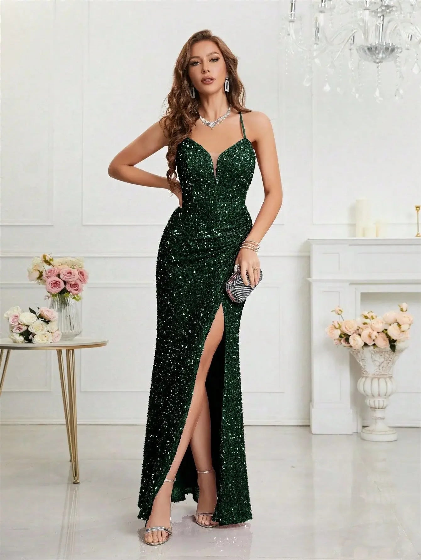 2024 V - Neck Spaghetti Strap Sequined Evening Prom Dress - dellidu.com - Apricot - 2024 V - Neck Spaghetti Strap Sequined Evening Prom Dress - S - 2024 V - Neck Spaghetti Strap Sequined Evening Prom Dress - 14:193#Apricot;5:100014064 - dellidu.com