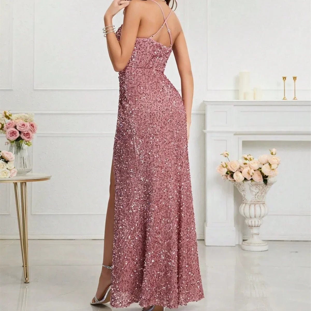 2024 V - Neck Spaghetti Strap Sequined Evening Prom Dress - dellidu.com - Apricot - 2024 V - Neck Spaghetti Strap Sequined Evening Prom Dress - S - 2024 V - Neck Spaghetti Strap Sequined Evening Prom Dress - 14:193#Apricot;5:100014064 - dellidu.com