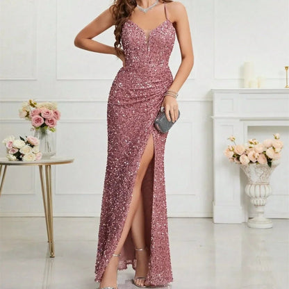 2024 V - Neck Spaghetti Strap Sequined Evening Prom Dress - dellidu.com - Apricot - 2024 V - Neck Spaghetti Strap Sequined Evening Prom Dress - S - 2024 V - Neck Spaghetti Strap Sequined Evening Prom Dress - 14:193#Apricot;5:100014064 - dellidu.com