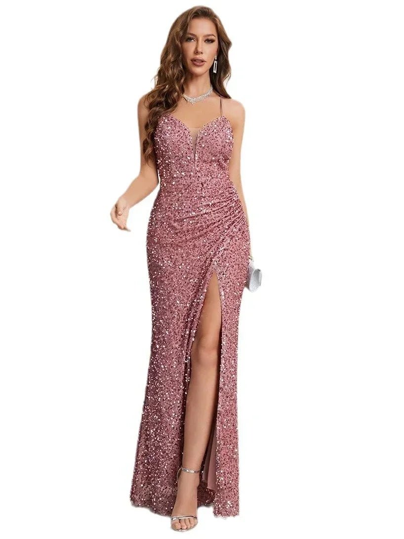 2024 V - Neck Spaghetti Strap Sequined Evening Prom Dress - dellidu.com - Apricot - 2024 V - Neck Spaghetti Strap Sequined Evening Prom Dress - S - 2024 V - Neck Spaghetti Strap Sequined Evening Prom Dress - 14:193#Apricot;5:100014064 - dellidu.com