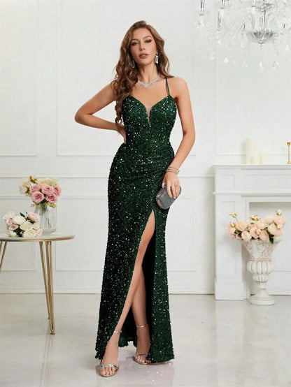 2024 V - Neck Spaghetti Strap Sequined Evening Prom Dress - dellidu.com - Green - 2024 V - Neck Spaghetti Strap Sequined Evening Prom Dress - S - 2024 V - Neck Spaghetti Strap Sequined Evening Prom Dress - 14:350850#Green;5:100014064 - dellidu.com