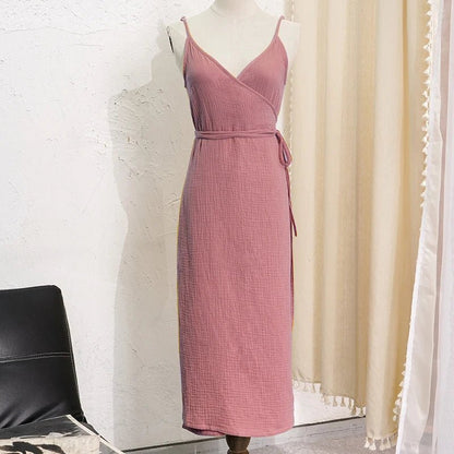 2024 Women's 100% Cotton Summer Dress - Sexy V - Neck & Adjustable Straps - dellidu.com - pink - 2024 Women's 100% Cotton Summer Dress - Sexy V - Neck & Adjustable Straps - L - CHINA - 2024 Women's 100% Cotton Summer Dress - Sexy V - Neck & Adjustable Straps - 14:193#pink;200007763:201336100;5:361385 - dellidu.com