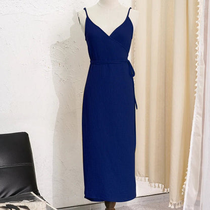 2024 Women's 100% Cotton Summer Dress - Sexy V - Neck & Adjustable Straps - dellidu.com - blue - 2024 Women's 100% Cotton Summer Dress - Sexy V - Neck & Adjustable Straps - L - CHINA - 2024 Women's 100% Cotton Summer Dress - Sexy V - Neck & Adjustable Straps - 14:173#blue;200007763:201336100;5:361385 - dellidu.com