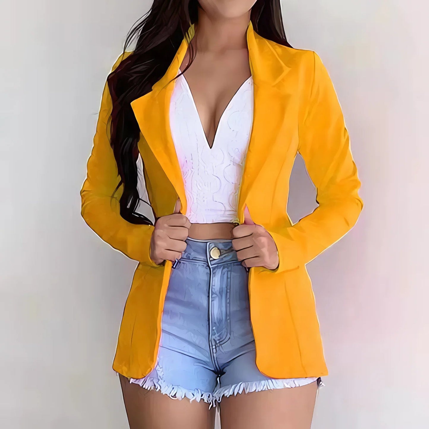 2024 Women's Slim Fit Lapel Long Sleeve Street Coat - dellidu.com - Yellow - 2024 Women's Slim Fit Lapel Long Sleeve Street Coat - XXXL - 2024 Women's Slim Fit Lapel Long Sleeve Street Coat - 14:366;5:4183 - dellidu.com