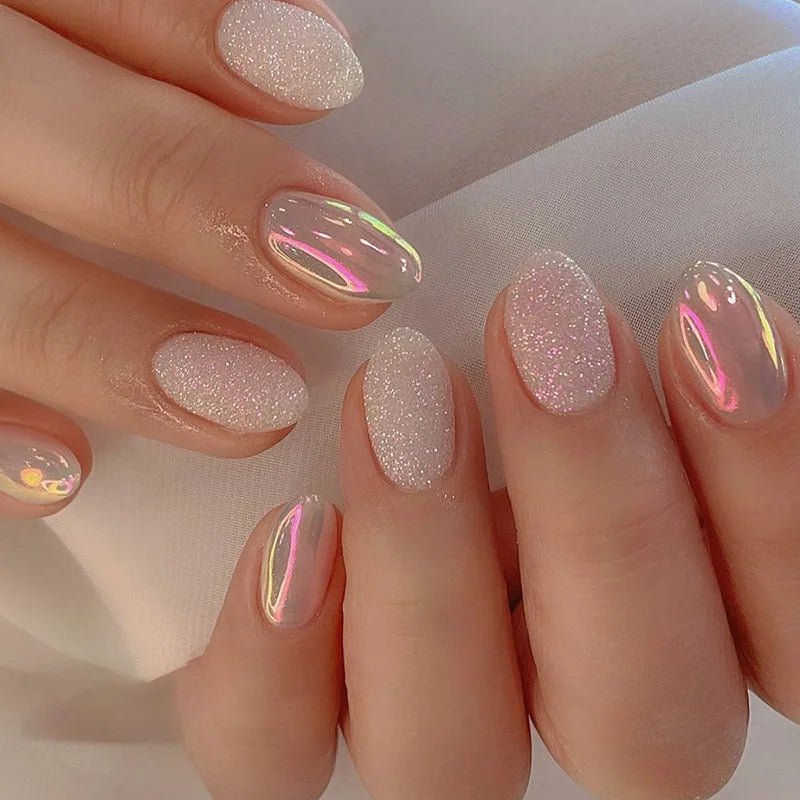 24 PCs Short French Minimalist Glitter Nails Set - dellidu.com - QH - Z974 - 24 PCs Short French Minimalist Glitter Nails Set - 24 PCs Short French Minimalist Glitter Nails Set - 14:1052#QH - Z974 - dellidu.com