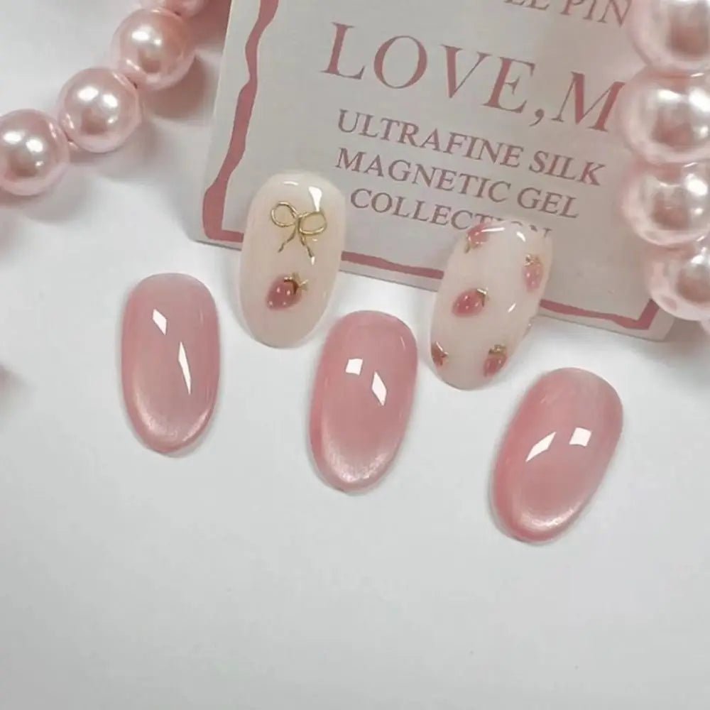 24pcs French Strawberry Butterfly Cat Eye Press On Nails - dellidu.com - MY038 - 24pcs French Strawberry Butterfly Cat Eye Press On Nails - 24pcs French Strawberry Butterfly Cat Eye Press On Nails - 14:10#MY038 - dellidu.com