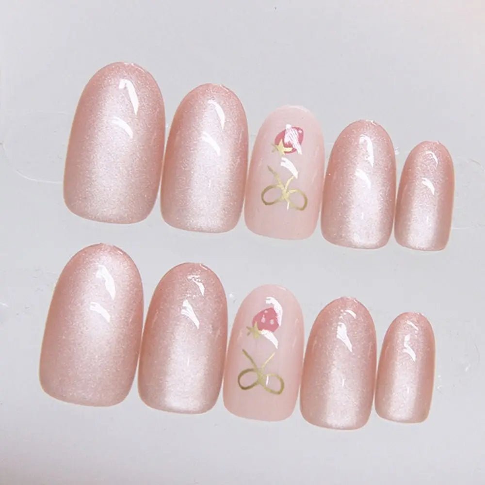 24pcs French Strawberry Butterfly Cat Eye Press On Nails - dellidu.com - MY038 - 24pcs French Strawberry Butterfly Cat Eye Press On Nails - 24pcs French Strawberry Butterfly Cat Eye Press On Nails - 14:10#MY038 - dellidu.com