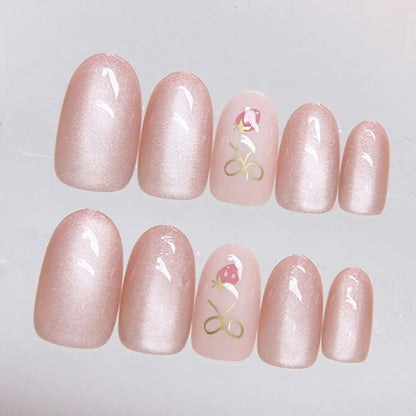 24pcs French Strawberry Butterfly Cat Eye Press On Nails - dellidu.com - MY038 - 24pcs French Strawberry Butterfly Cat Eye Press On Nails - 24pcs French Strawberry Butterfly Cat Eye Press On Nails - 14:10#MY038 - dellidu.com