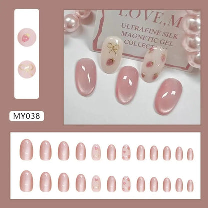 24pcs French Strawberry Butterfly Cat Eye Press On Nails - dellidu.com - MY038 - 24pcs French Strawberry Butterfly Cat Eye Press On Nails - 24pcs French Strawberry Butterfly Cat Eye Press On Nails - 14:10#MY038 - dellidu.com