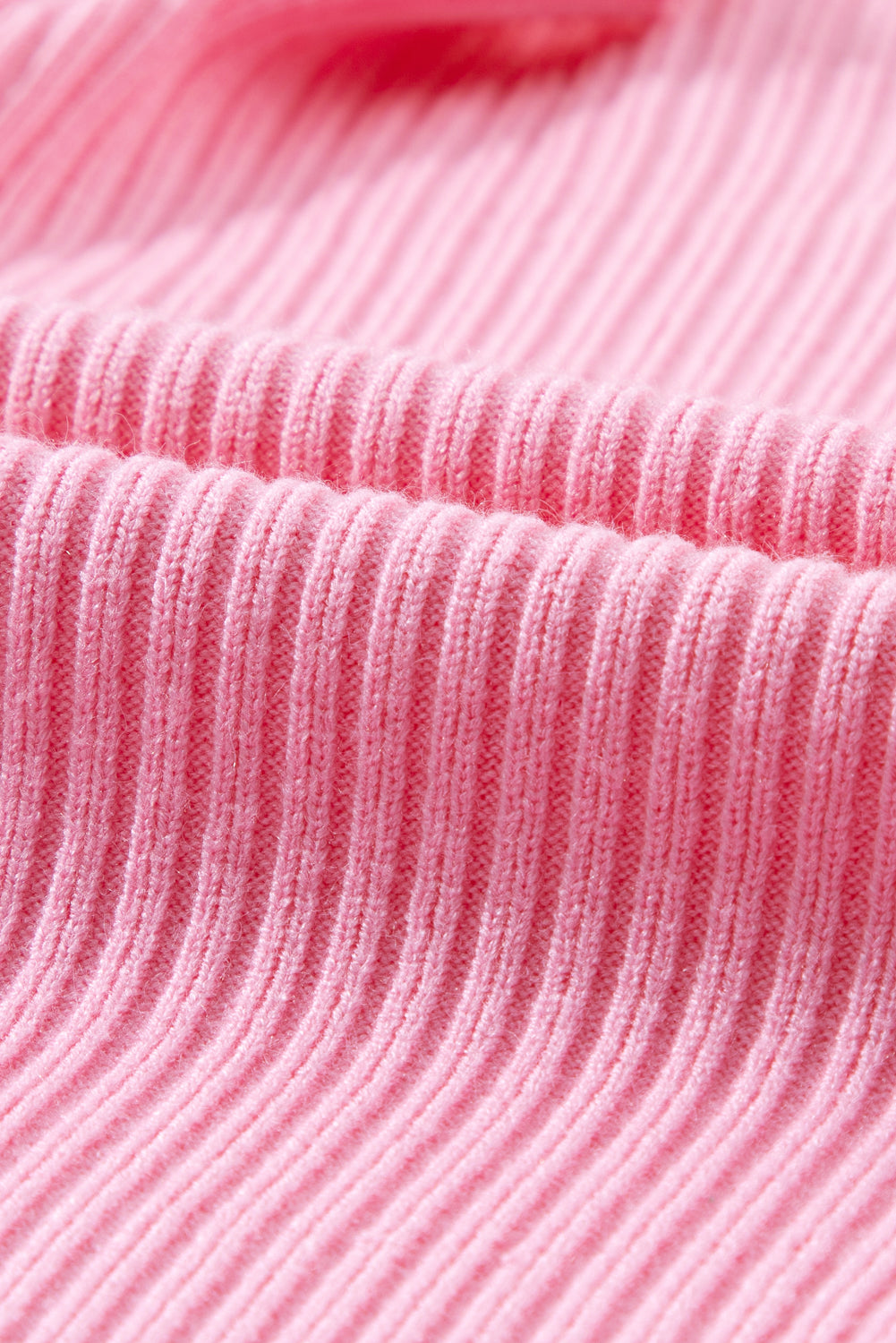 Pink Ribbed Knit Short Sleeve Sweater with Patch Pockets