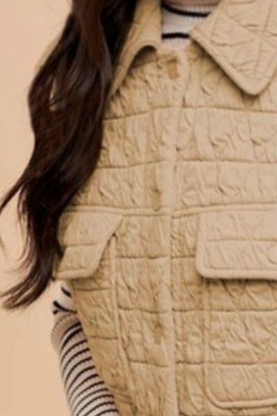 Annie Wear Texture Quilted Snap Down Vest Coat - dellidu.com - 100100810911585 - Tan - a858b3ec - e094 - 4f81 - 8656 - aebe0f2edf67 - Min - S - a858b3ec - e094 - 4f81 - 8656 - aebe0f2edf67 - Min - 100100810911585 - Trendsi