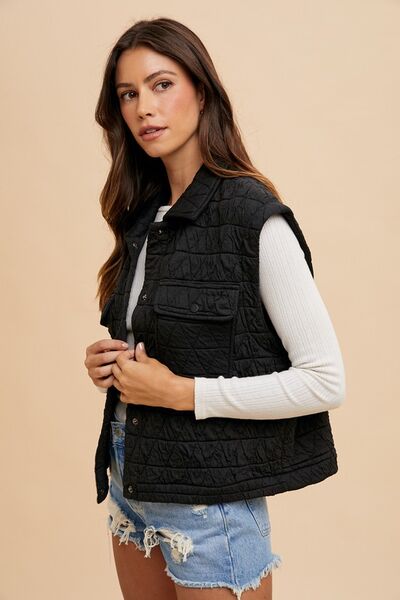 Annie Wear Texture Quilted Snap Down Vest Coat - dellidu.com - 100100163081609 - Black - 262ef18c - 43a2 - 49cc - 987d - f28e806f67c4 - Min - S - 262ef18c - 43a2 - 49cc - 987d - f28e806f67c4 - Min - 100100163081609 - Trendsi