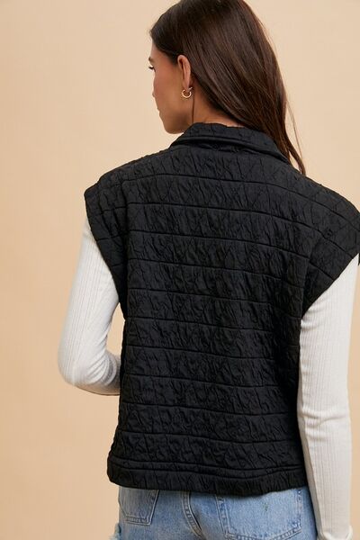 Annie Wear Texture Quilted Snap Down Vest Coat - dellidu.com - 100100163081609 - Black - cd2e93a2 - bd60 - 444e - a916 - e2c7b0ba4052 - Min - S - cd2e93a2 - bd60 - 444e - a916 - e2c7b0ba4052 - Min - 100100163081609 - Trendsi