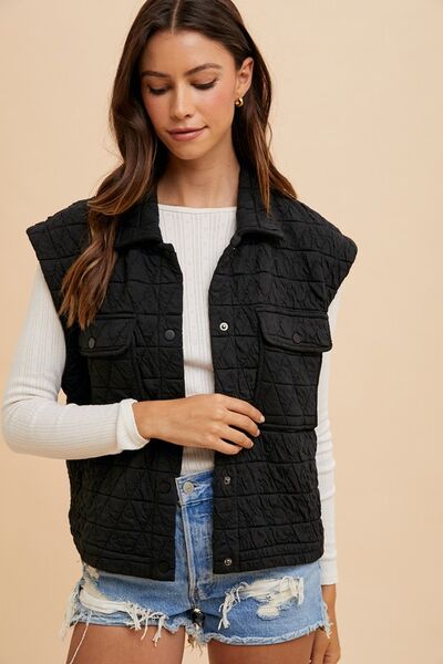 Annie Wear Texture Quilted Snap Down Vest Coat - dellidu.com - 100100163081609 - Black - 8ab53c94 - 6e29 - 43e6 - 8500 - 1ac1c9230425 - Min - S - 8ab53c94 - 6e29 - 43e6 - 8500 - 1ac1c9230425 - Min - 100100163081609 - Trendsi