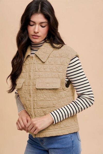 Annie Wear Texture Quilted Snap Down Vest Coat - dellidu.com - 100100810911585 - Tan - b669da59 - 028c - 4eb7 - aedb - d71e808db82e - Min - S - b669da59 - 028c - 4eb7 - aedb - d71e808db82e - Min - 100100810911585 - Trendsi