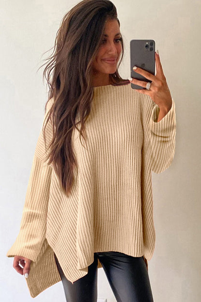 Apricot Oversized Sweater with Side Slits - dellidu.com - Sweaters - 408945011434 - Apricot - Apricot Oversized Sweater with Side Slits - S - Apricot Oversized Sweater with Side Slits - SW2725657 - P18 - S - Shewin