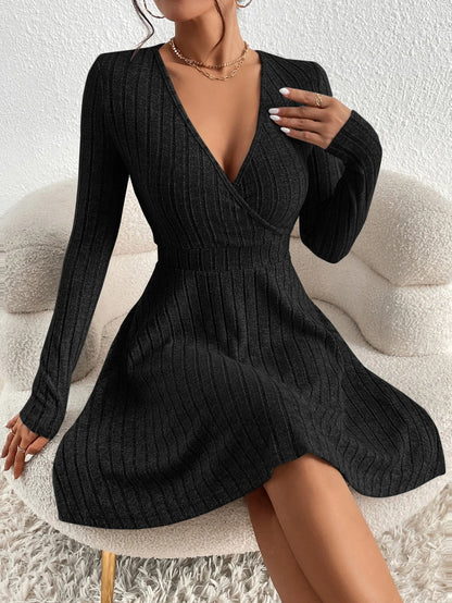 Autumn/Winter 2024 Women's V - Neck Knit Bodycon Dress - dellidu.com - black 07468 - 2 - Autumn/Winter 2024 Women's V - Neck Knit Bodycon Dress - XS - Autumn/Winter 2024 Women's V - Neck Knit Bodycon Dress - 14:193#black 07468 - 2;5:872 - dellidu.com