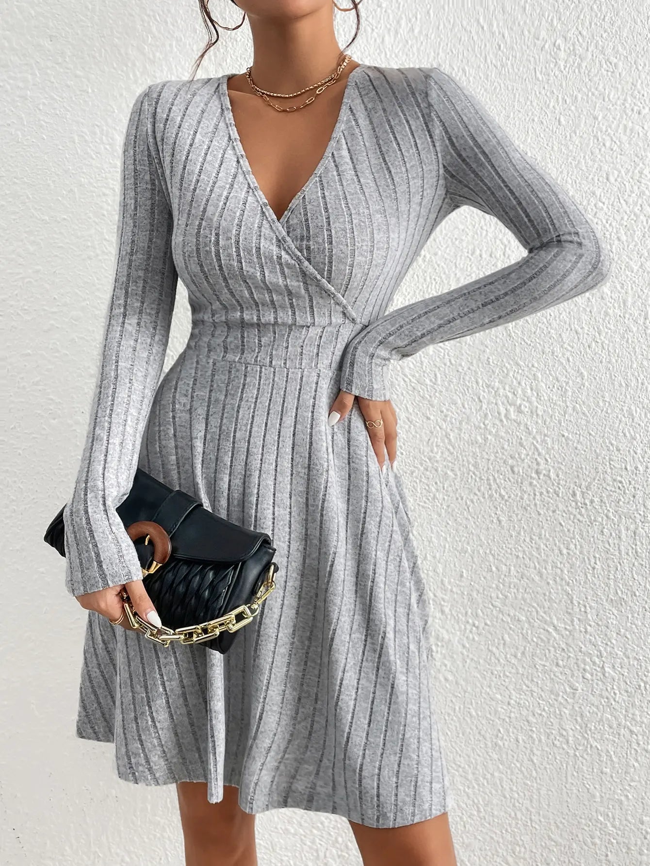 Autumn/Winter 2024 Women's V - Neck Knit Bodycon Dress - dellidu.com - army green 07468 - 8 - Autumn/Winter 2024 Women's V - Neck Knit Bodycon Dress - S - Autumn/Winter 2024 Women's V - Neck Knit Bodycon Dress - 14:200004889#army green 07468 - 8;5:100014064 - dellidu.com