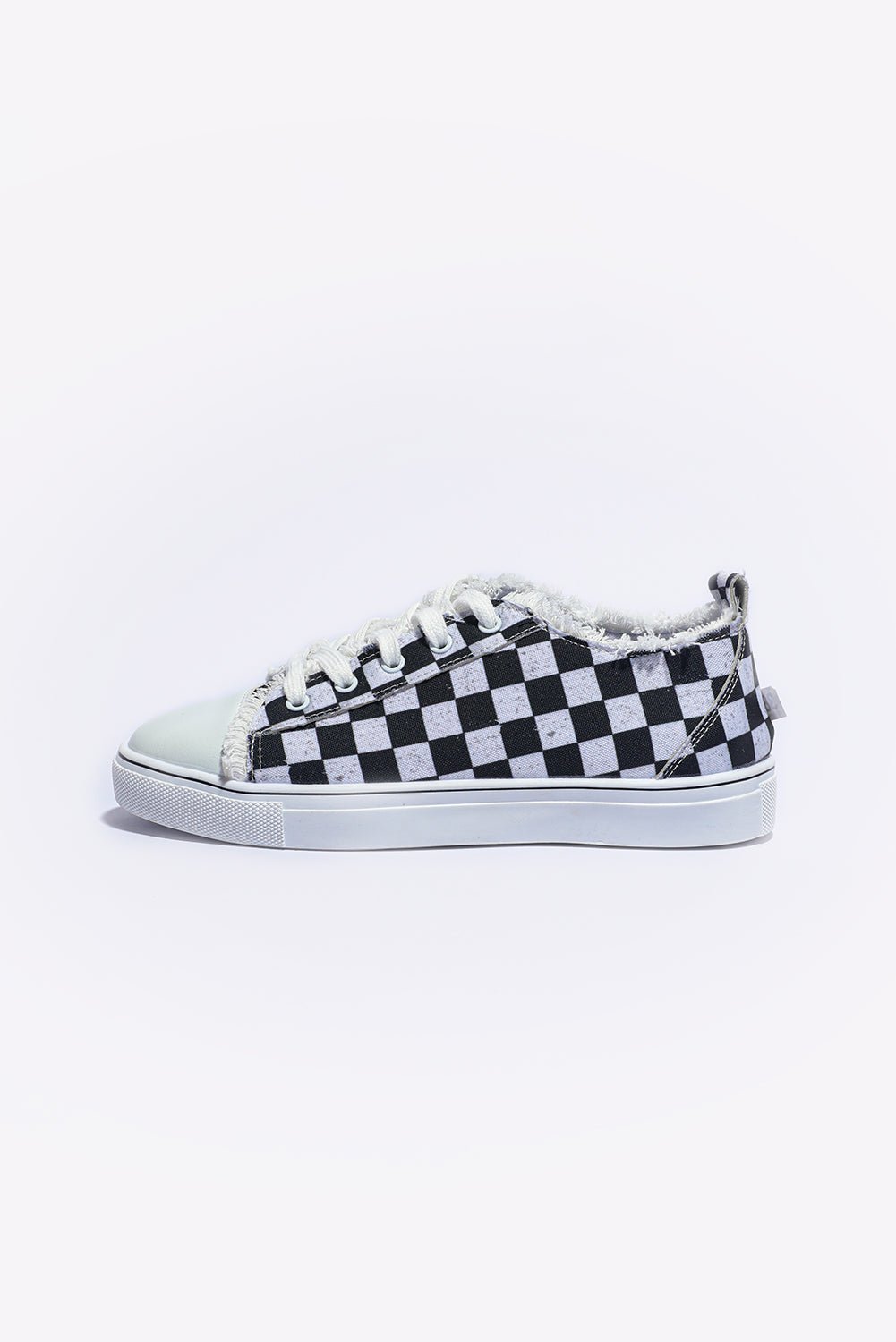 Black Checkered Print Raw Edge Lace - up Canvas Sneakers - dellidu.com - Sneakers - 208919001663 - Black - Black Checkered Print Raw Edge Lace - up Canvas Sneakers - 35 - Black Checkered Print Raw Edge Lace - up Canvas Sneakers - BH02609 - 2 - 35 - Shewin