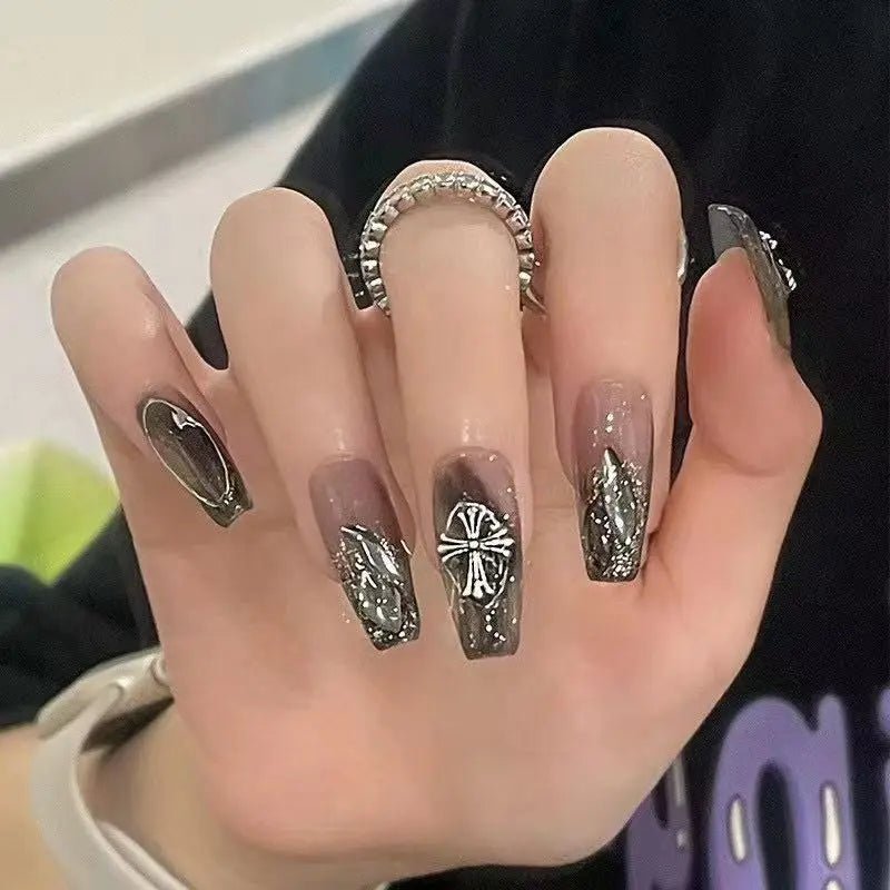 Black Square Press On Nails with 3D Cross Designs - dellidu.com - Black Square Press On Nails with 3D Cross Designs - Black Square Press On Nails with 3D Cross Designs - <none> - dellidu.com