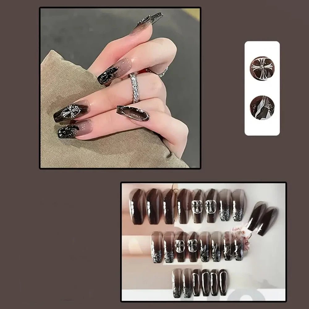 Black Square Press On Nails with 3D Cross Designs - dellidu.com - Black Square Press On Nails with 3D Cross Designs - Black Square Press On Nails with 3D Cross Designs - <none> - dellidu.com