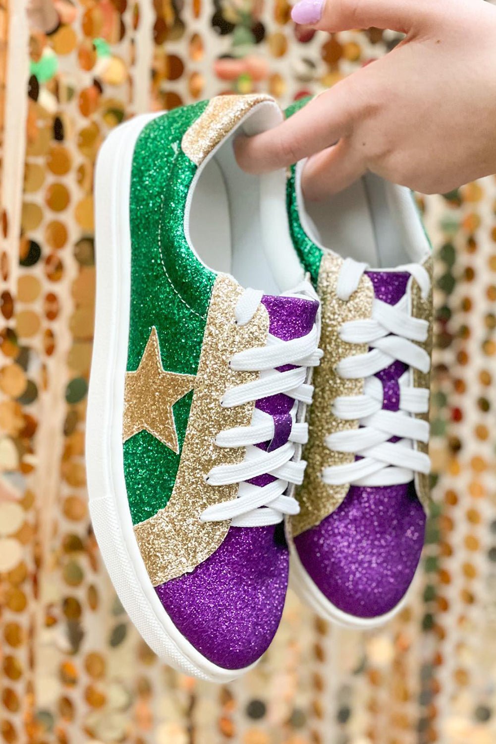 Blackish Green Mardi Gras Glitter Colorblock Flat Shoes - dellidu.com - Sneakers - 303082004423 - Blackish Green - Blackish Green Mardi Gras Glitter Colorblock Flat Shoes - 37 - Blackish Green Mardi Gras Glitter Colorblock Flat Shoes - BH023682 - P309 - 37 - Shewin