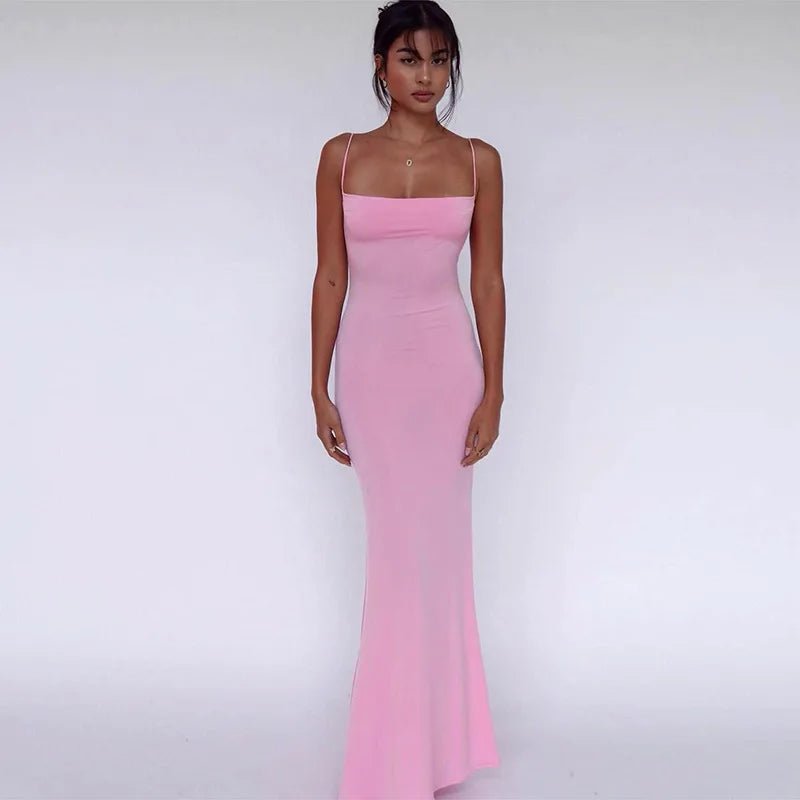 CAKULO 2024 Spring Solid Sleeveless Backless Bodycon Maxi Dress - dellidu.com - Pink - CAKULO 2024 Spring Solid Sleeveless Backless Bodycon Maxi Dress - L - CAKULO 2024 Spring Solid Sleeveless Backless Bodycon Maxi Dress - 14:1052#Pink;5:361385 - dellidu.com