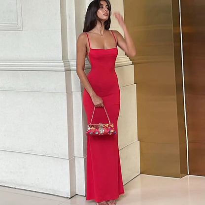 CAKULO 2024 Spring Solid Sleeveless Backless Bodycon Maxi Dress - dellidu.com - Red - CAKULO 2024 Spring Solid Sleeveless Backless Bodycon Maxi Dress - S - CAKULO 2024 Spring Solid Sleeveless Backless Bodycon Maxi Dress - 14:10#Red;5:100014064 - dellidu.com