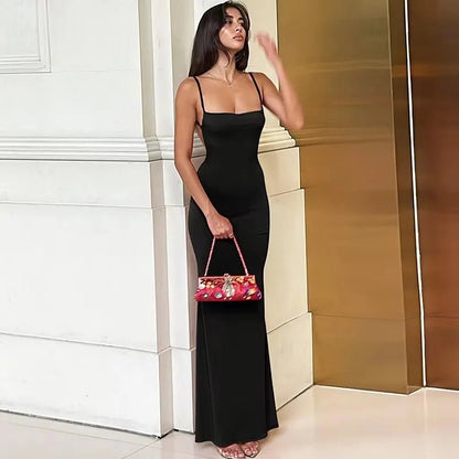 CAKULO 2024 Spring Solid Sleeveless Backless Bodycon Maxi Dress - dellidu.com - Black - CAKULO 2024 Spring Solid Sleeveless Backless Bodycon Maxi Dress - L - CAKULO 2024 Spring Solid Sleeveless Backless Bodycon Maxi Dress - 14:193#Black;5:361385 - dellidu.com