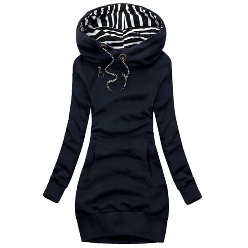 Casual Solid Color Long Sleeve Hoodie Dress - dellidu.com - Navy Blue - Casual Solid Color Long Sleeve Hoodie Dress - XL - Casual Solid Color Long Sleeve Hoodie Dress - 14:200004870#Navy Blue;5:100014065 - dellidu.com