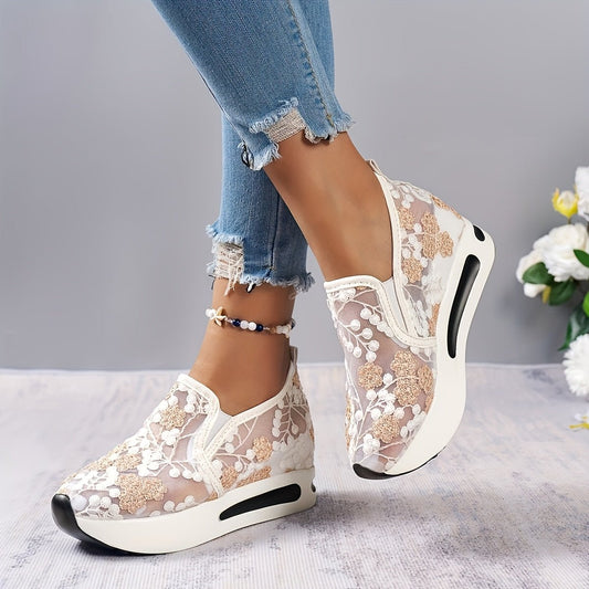 Chic Women's Lace Mesh Sneakers - Breathable Slip - On Platform Shoes - dellidu.com - Green - Chic Women's Lace Mesh Sneakers - Breathable Slip - On Platform Shoes - US 6 - Chic Women's Lace Mesh Sneakers - Breathable Slip - On Platform Shoes - 15084;16128 - dellidu.com