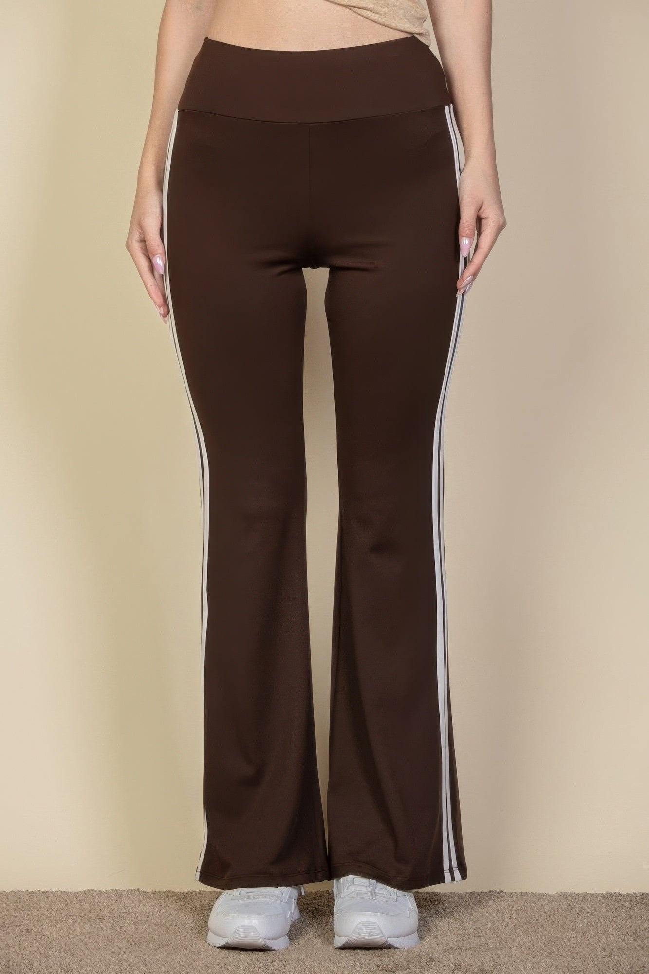 Contrast Side Stripe Flare Pants - dellidu.com - Chocolate brown - product image - S - product image - wh2000646.S.Chocolate.Brown - dellidu.com