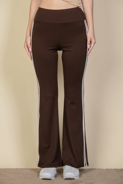 Contrast Side Stripe Flare Pants - dellidu.com - Chocolate brown - product image - S - product image - wh2000646.S.Chocolate.Brown - dellidu.com