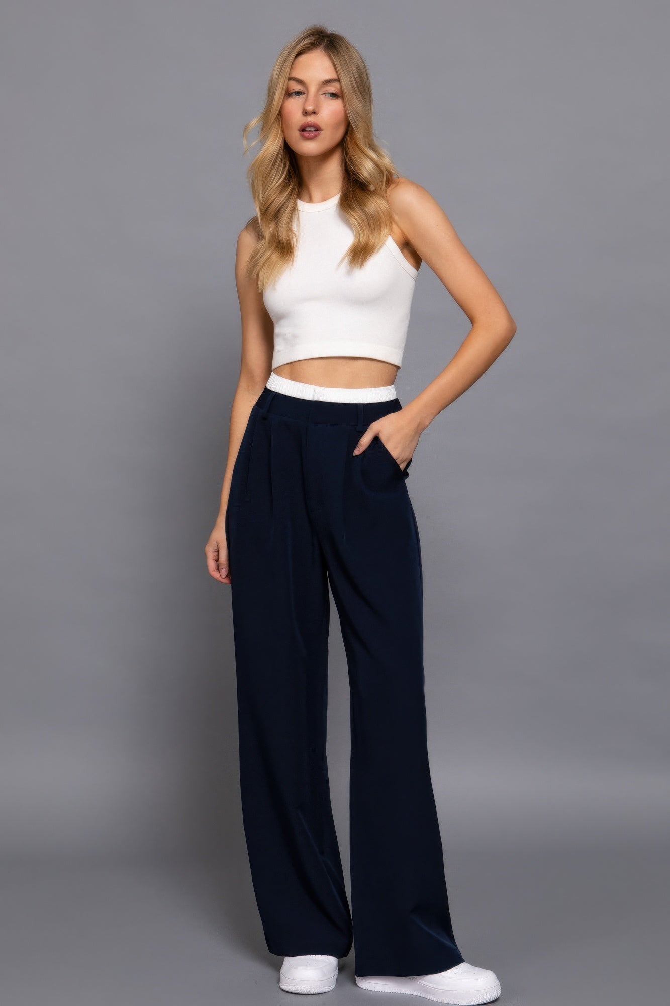 Contrast Waist Boxer Straight Long Pants - dellidu.com - S - product image - product image - 59222c.S - dellidu.com