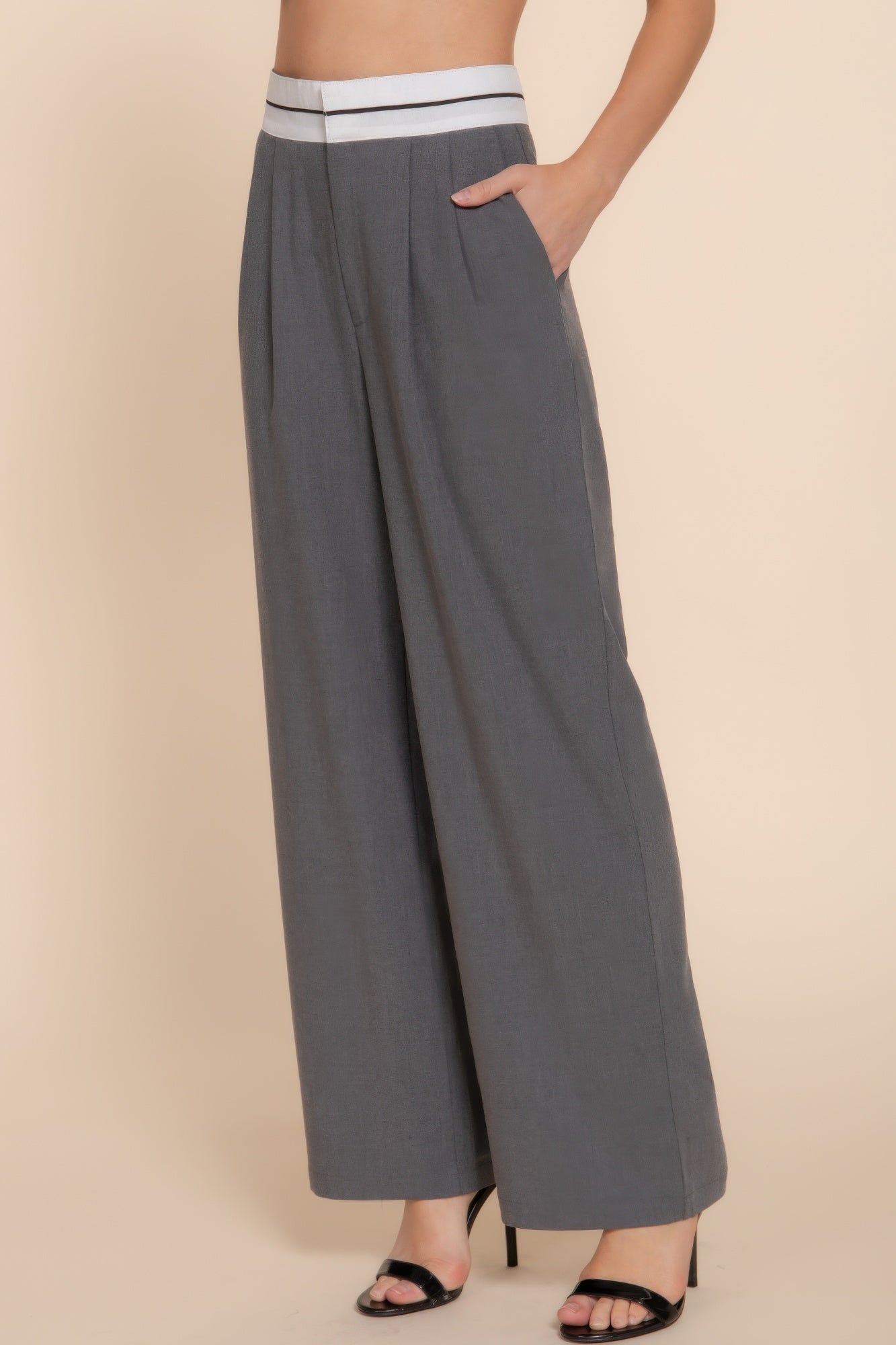 Contrast Waistband Straight Long Pants - dellidu.com - S - product image - product image - 59266a.S - dellidu.com