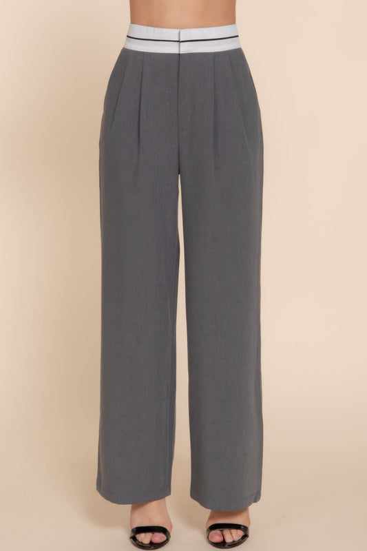 Contrast Waistband Straight Long Pants - dellidu.com - S - product image - product image - 59266a.S - dellidu.com