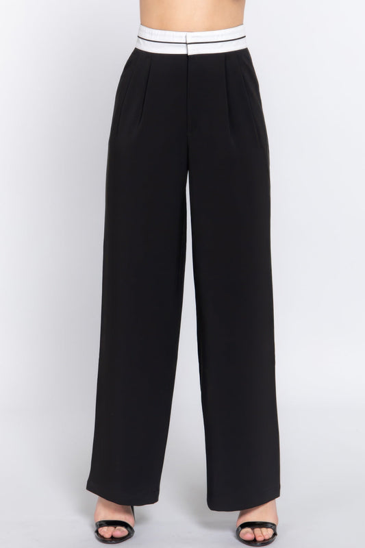 Contrast Waistband Straight Long Pants - dellidu.com - S - product image - product image - 59266.S - dellidu.com