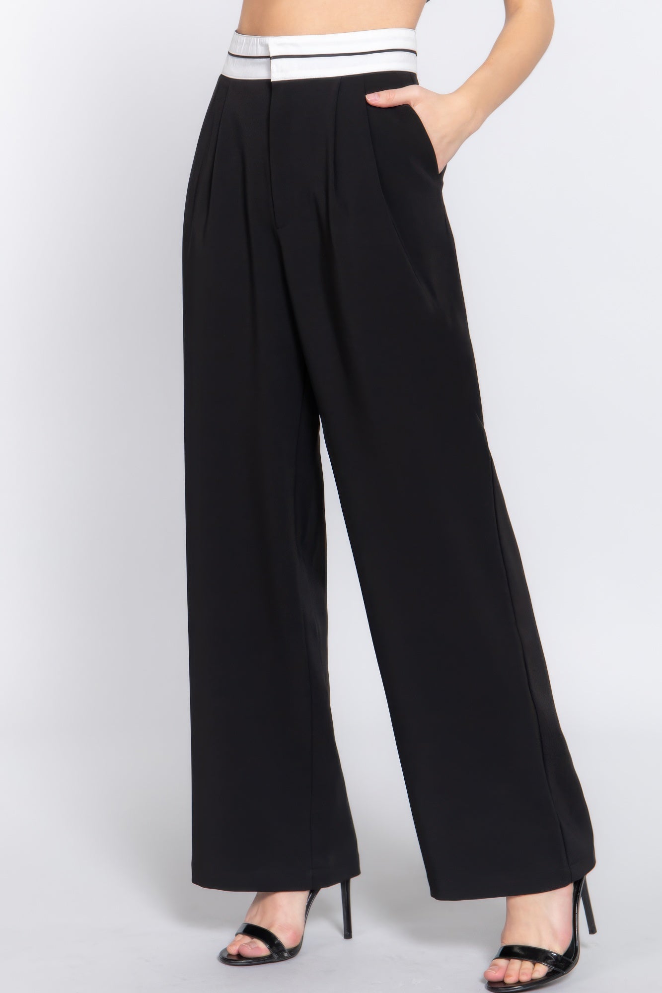 Contrast Waistband Straight Long Pants - dellidu.com - S - product image - product image - 59266.S - dellidu.com