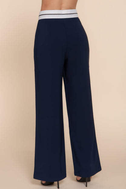 Contrast Waistband Straight Long Pants - Navy - dellidu.com - S - product image - product image - 59266b.S - dellidu.com