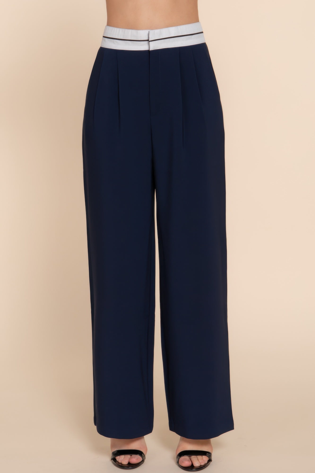 Contrast Waistband Straight Long Pants - Navy - dellidu.com - S - product image - product image - 59266b.S - dellidu.com