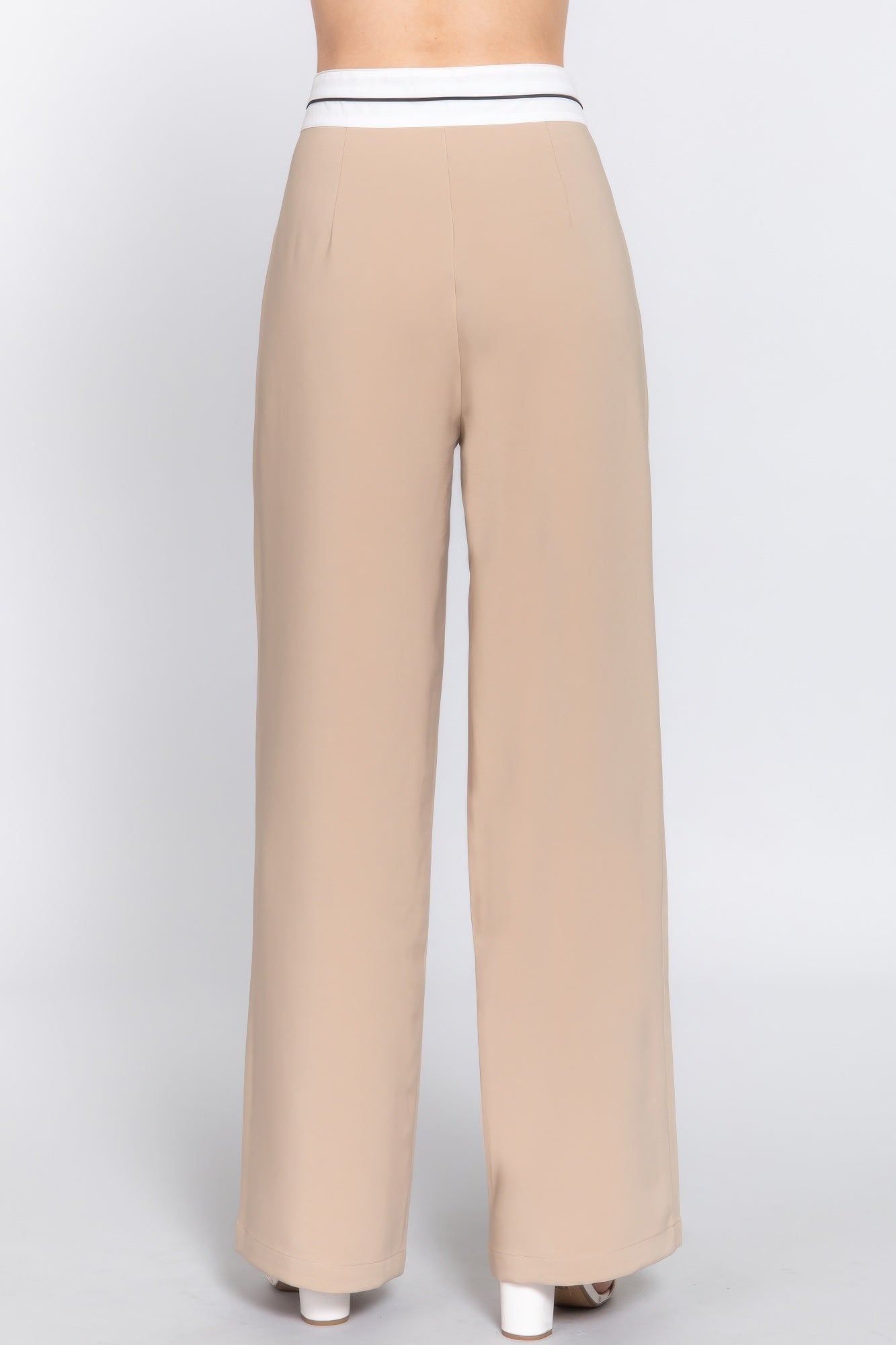 Contrast Waistband Straight Long Pants - Taupe - dellidu.com - S - product image - product image - 59266c.S - dellidu.com