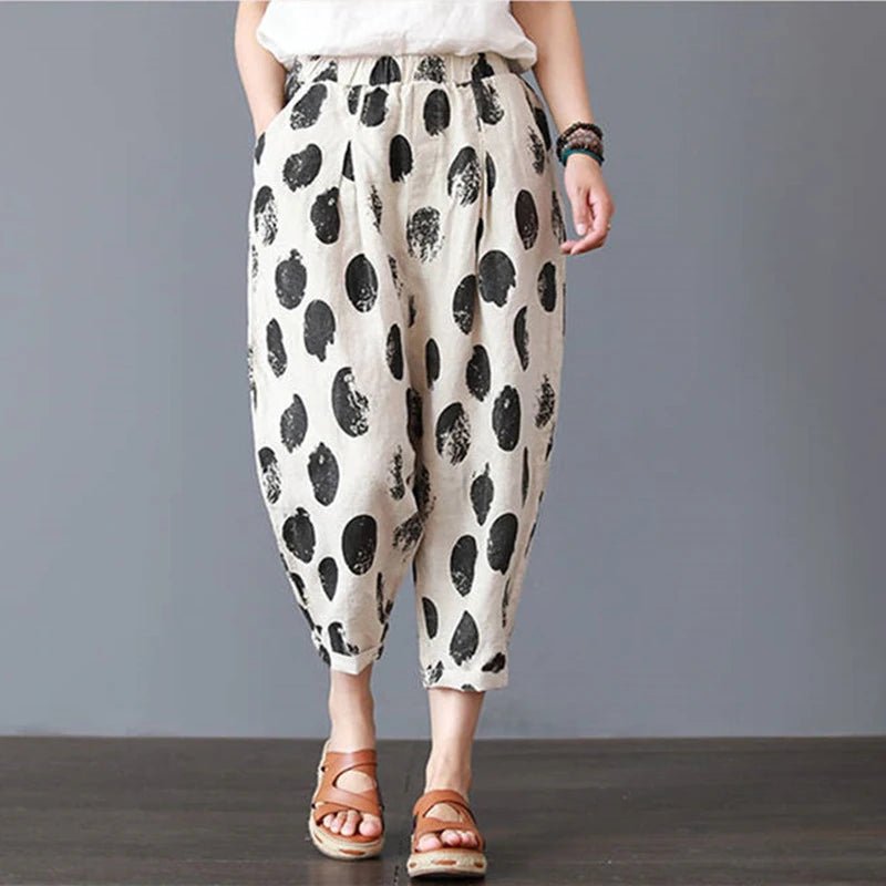 Cotton and Linen Harem Pants for Women - Summer Fashion - dellidu.com - black spot - Cotton and Linen Harem Pants for Women - Summer Fashion - XXL - Cotton and Linen Harem Pants for Women - Summer Fashion - 14:1254#black spot;5:4182 - dellidu.com