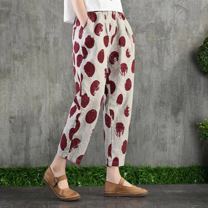 Cotton and Linen Harem Pants for Women - Summer Fashion - dellidu.com - red spot - Cotton and Linen Harem Pants for Women - Summer Fashion - L - Cotton and Linen Harem Pants for Women - Summer Fashion - 14:365458#red spot;5:361385 - dellidu.com